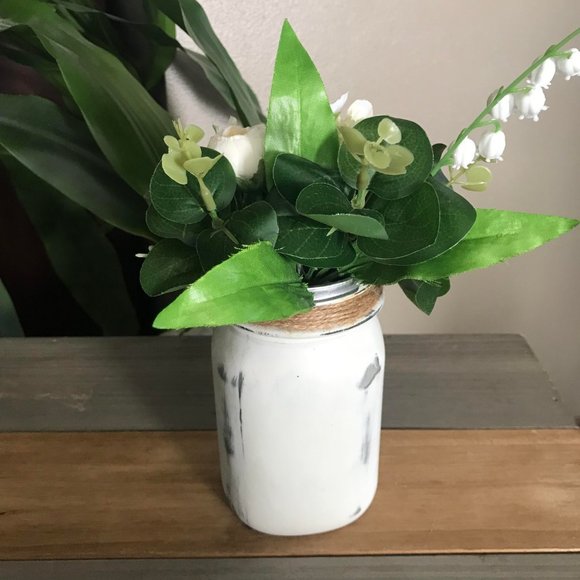 Handmade Cream-Colored Floral Arrangement in Metallic Silver & White Kerr Jar - Picture 5 of 6